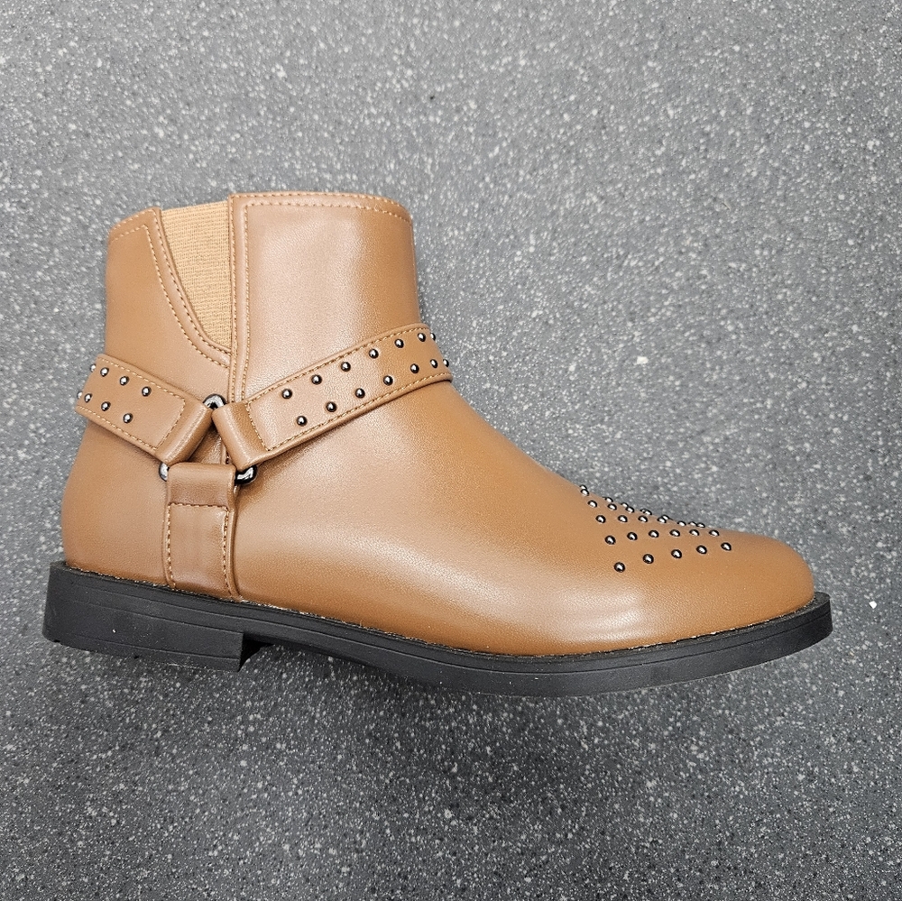 ​Dream Pairs Girls Studded Harness Ankle Boots - Brown Faux Leather
